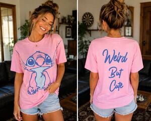 Disney Lilo & Stitch Weird But Cute Pink Graphic T Shirt Womens M 7/9